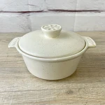 Vtg Usa Pottery Speckled Stoneware Covered Casserole Dish Baking Ovenware Round. Fixed Price $25.00.
