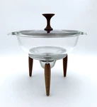 Vtg Mcm Atomic Glasbake Qt J2318 Lidded Chafing Dish W/ Teak Handle Legs. Fixed Price $55.00.