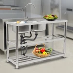 Restaurant Kitchen Sink Double-bowl Commercial Set W/ Faucet. Fixed Price $197.41.