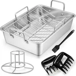 Roasting Pan, Large Turkey Roaster Stainless Steel With V Rack & Cooling. Fixed Price $54.55.