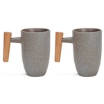 Nat Jules Finish 11 Ounce Stoneware Wood Handled Mugs Set. Fixed Price $39.99.