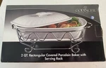 Godinger 2 Quart Porcelain Covered Baker W/chrome Server Stand Party Time New!!. Fixed Price $60.00.