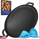 16 Inch Cast Iron Pizza Pan Round Griddle By Starblue Silicone Handles 30. Fixed Price $99.73.