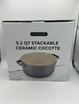 Servappetit 5.2 Qt Quart Grey Stackable Ceramic Cocotte Nib. Fixed Price $28.88.