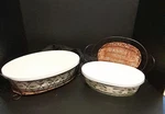 Set Temptations Presentable Ovenware By Tara Old World Green Dishes Baskets. Fixed Price $35.00.