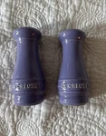 Creuset Salt & Pepper Shakers 2 Stoneware 4.75" Purple Lilac. Fixed Price $25.00.