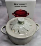 Le Creuset Meringue Mini Sunflower Relief Cocotte 8OZ Stoneware Nib. Fixed Price $44.99.