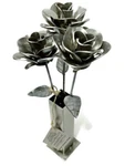 3 Welded Metal Roses And Vase, Three Forever With Vase!. Fixed Price $145.00.