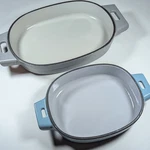 Set Of Pampered Chef 1+2 Quart Enameled Cast Iron Baker Casserole Pans Cookware. Fixed Price $89.00.