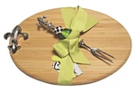 Fleur Lis Bamboo Cutting Board Set With Beaded Fork 10" By Mud Pie. Fixed Price $24.95.