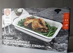 Master Chef Ceramic Casserole Dish 2 Qt W/ Glass Lid & Wire Stand New In Sealed. Fixed Price $44.99.