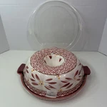 Temp-tations By Tara Old World Bundt Cake Pan W/ Platter & Lid Red Floral New. Fixed Price $39.99.