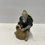 Asian Man Fishmonger Basket And Shiwan Art Figurine 4.5 Tall Mudmen. Fixed Price $9.00.
