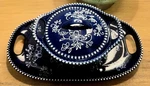 Temp-tations Cobalt Blue Floral Lace Lidded Soup Sandwich Stoneware Set. Fixed Price $25.00.