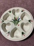Clay Design 1990 Muffin Pan Pottery Heart Iris Floral 10.25" Round X 2.5" Tall. Fixed Price $16.00.