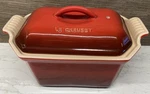 Le Creuset Stoneware Pate Terrine W/ Press .72 QT/0.8L Flame Orange Loaf Pan. Fixed Price $74.95.