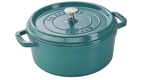 Staub 4-QT Cast Iron Round Dutch Oven Cocotte Turquoise Blue Made In France. Fixed Price $193.67.