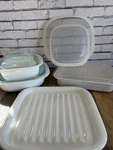 9PCS Corningware Simply Lite White Glass Casseroles + Rack Fridge Dish Bundle. Fixed Price $129.99.