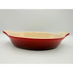 Creuset Red Stoneware Oval Au Gratin Dish 13-24 Scalloped Handles 8.5 Inch. Fixed Price $30.00.