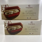 Lot X2 Emile Henry France Large Bread Loaf Baker Black Pain De Campagne Nib. Fixed Price $215.00.