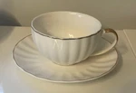 Btat Brew To White Teacup & Saucer Set Gold Trip Scalloped. Fixed Price $10.00.