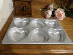 Vtg 8X12 Wilton 508-1104 Six 3" Heart Cake Muffin Pan Candle Soap Mold Love. Fixed Price $14.99.