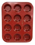 Casaware Mini Muffin Pan 12 Cup Ceramic Coated Non-stick Red Granite Euc. Fixed Price $15.49.
