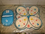 Temptations World Blue Easter Egg Platter, 4 Bowls, 2 New Holders. Fixed Price $67.50.