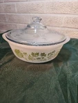 Vintage Glasbake J2600 Milk Glass Casserole Dish Herb Garden 1.5 W/lid. Fixed Price $16.32.