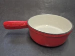 Vintage Rare Vonshef Red Enamel Cast Iron Sauce Pan 7". Fixed Price $45.00.