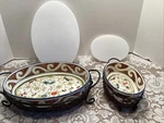 Temptations By Tara Baking Dish Palm Tree Bird Old 11 & 7 Ovals Wire Racks. Fixed Price $39.00.