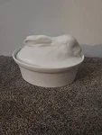 Farberware Faber Ceramic Covered Dish Easter Rabbit Cooking Kitchen Signed. Fixed Price $20.00.