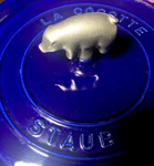 Staub La Cocotte Enameled Cast Iron Round 6 Qt - French Dark Blue W/pig Handle. Fixed Price $160.30.