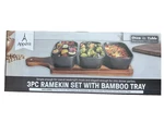 Appetit Three Piece Black Ramekin Serving Set With Bamboo Tray. Fixed Price $18.00.
