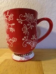 Temptations By Tara Footed Mugs Hand Painted Floral Lace Red 16 Oz New. Fixed Price $9.99.