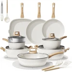 Bazova Ceramic Kitchen Cookware Set Cream White Long-lasting Nonstick (24-PIECE). Fixed Price $149.00.
