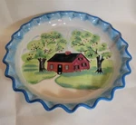Mesa International Stoneware Pie Plate Dish Apple Orchid Tree Old House Farm. Fixed Price $10.50.