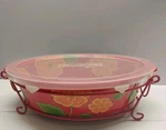 Temp-tations Tara Poppy Passion Red 2.5 Qt Baking Dish Lid Rack Floral Ovenware. Fixed Price $27.99.