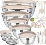 Mixing Bowls With Airtight Lids Set, 26PCS Stainless Steel Khaki Grat. Fixed Price $49.99.