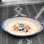 By Certified Inter. 17" Oval Baker Pamela Gladding Floral Oven Safe Blue. Fixed Price $34.00.