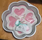 1989 Wilton Heart Quartet Cakes Pan #2105-1414 Silver RD5. Fixed Price $12.99.