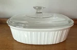 Corning Ware French White Ribbed Casserole Dish F-12-B & Pyrex Glass Lid F12C. Fixed Price $15.00.