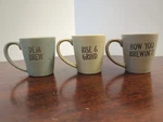 Set Of 3 Espresso Cups Rise And Grind How You Brewin Deja. Fixed Price $14.99.