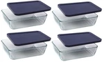 Pyrex 6 Cup Food Storage Container Set With Blue Plastic Lids 4 Pack. Fixed Price $56.89.