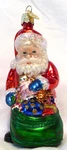 Owc Old World Christmas Blown Glass Opening His Pack #40070 Santa With Green Bag. Fixed Price $25.00.