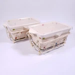 Nos Temptations Polka Dot Cream 1 Qt Baker Dish, Lid, Trivet, Caddy Set. Fixed Price $46.80.
