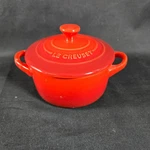 Le Creuset Mini 4" Round Cocotte 8 Oz Stoneware Crock With Lid - Repaired Ha. Fixed Price $16.96.
