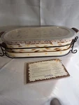 Temptations 3QT Baking/ Casserole Dish, Lid, Base, Stand Recipe Card Old Wrld Br. Fixed Price $24.00.