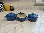 Creuset Marseille Round Mini Cocotte Of 3 W/ Lids Double Handle 8OZ. Fixed Price $89.99.