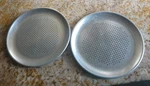 Two 9 1/2" Aluminum Round Pizza Pans Perforated Bake Ware Baking. Fixed Price $23.00.